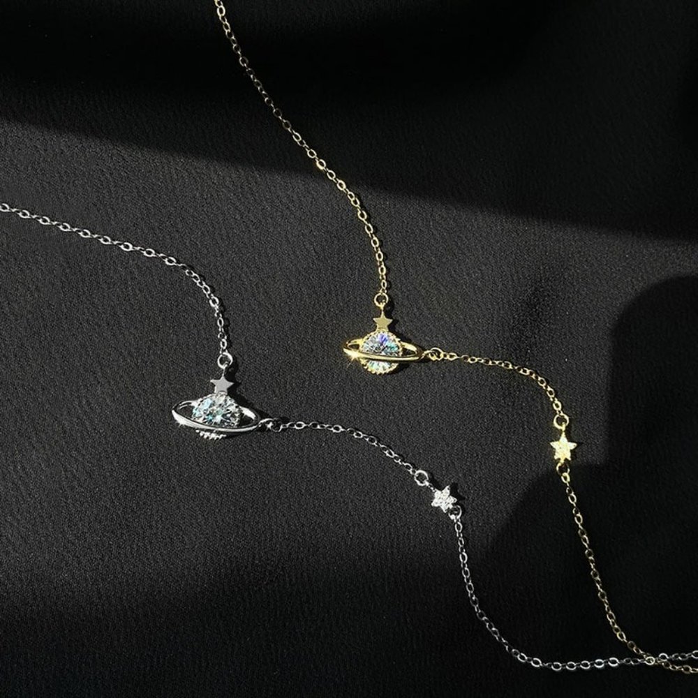 NEW Silver/Gold Shiny Planet-shape Necklace - Picture 3 of 9
